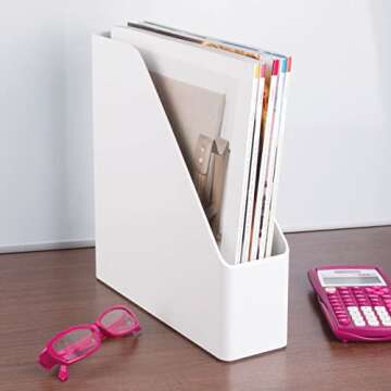 mDesign Desk Office Magazine & File Folder Organizer - White