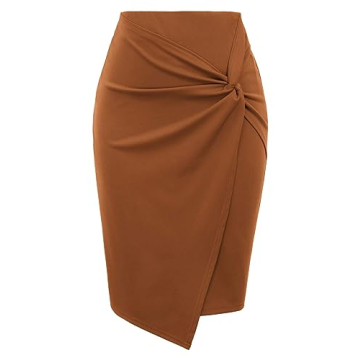 Kate Kasin Wear to Work Pencil Skirts for Women - Elastic High Waist Wrap Front Knee Length Bodycon ...
