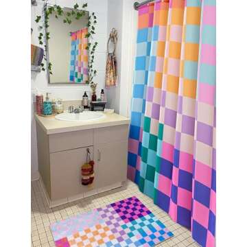 RoomTalks Multicolored Checkered Retro Fabric Shower Curtain for Bathroom Extra Long 84 Inches Lengt...