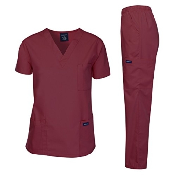 Dagacci Unisex Medical Scrub Set - Short Sleeve Shirt & Pants in Burgundy