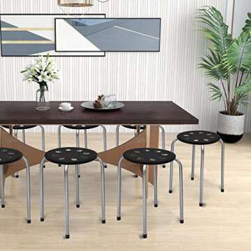 COSTWAY 6-Pack Plastic Stack Stools, 17.5-Inch Portable Stackable Stools with Metal Frame, Backless ...