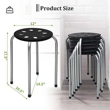 COSTWAY 6-Pack Plastic Stack Stools, 17.5-Inch Portable Stackable Stools with Metal Frame, Backless School Classroom Decoration Stools with Round Top Ideal for Kids Children Students, Black+Grey