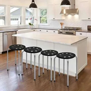 COSTWAY 6-Pack Plastic Stack Stools, 17.5-Inch Portable Stackable Stools with Metal Frame, Backless School Classroom Decoration Stools with Round Top Ideal for Kids Children Students, Black+Grey