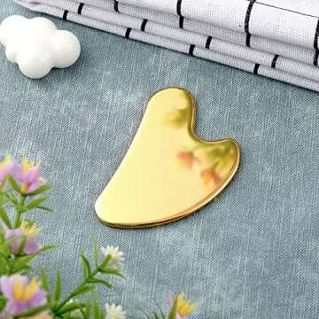 Nuanchu Stainless Steel Gua Sha Facial Tools Guasha for Face Metal Gua Sha Tighten Skin Massage Guasha Beauty Tool for Body Eyes Neck Massager with Travel Pouch Skin Care Gifts (Gold)