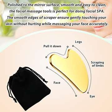 Nuanchu Stainless Steel Gua Sha Facial Tools Guasha for Face Metal Gua Sha Tighten Skin Massage Guasha Beauty Tool for Body Eyes Neck Massager with Travel Pouch Skin Care Gifts (Gold)