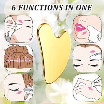 Nuanchu Stainless Steel Gua Sha Facial Tools Guasha for Face Metal Gua Sha Tighten Skin Massage Guasha Beauty Tool for Body Eyes Neck Massager with Travel Pouch Skin Care Gifts (Gold)