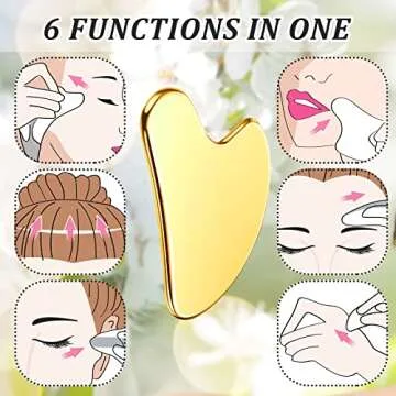 Nuanchu Stainless Steel Gua Sha Facial Tools Guasha for Face Metal Gua Sha Tighten Skin Massage Guasha Beauty Tool for Body Eyes Neck Massager with Travel Pouch Skin Care Gifts (Gold)