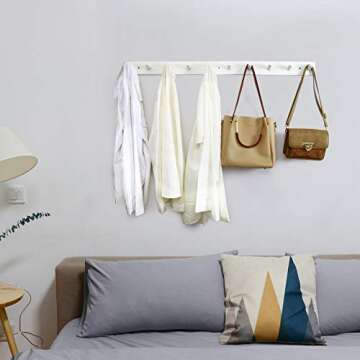 WEBI Coat Rack Wall Mounted,10 Hooks,38" Long Coat Hanger Wall Mount,Peg Rail Hat Hooks for Hanging Caps,Jacket,Clothes,Coats,White