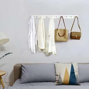 WEBI Coat Rack Wall Mounted,10 Hooks,38" Long Coat Hanger Wall Mount,Peg Rail Hat Hooks for Hanging Caps,Jacket,Clothes,Coats,White