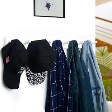WEBI Coat Rack Wall Mounted,10 Hooks,38" Long Coat Hanger Wall Mount,Peg Rail Hat Hooks for Hanging Caps,Jacket,Clothes,Coats,White