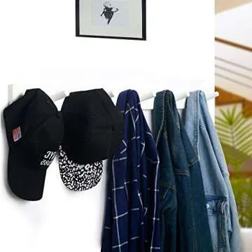 WEBI Coat Rack Wall Mounted,10 Hooks,38" Long Coat Hanger Wall Mount,Peg Rail Hat Hooks for Hanging Caps,Jacket,Clothes,Coats,White