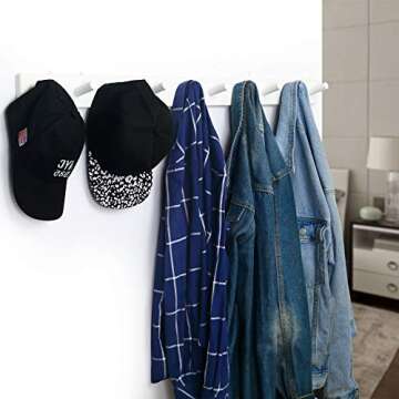 WEBI Coat Rack Wall Mounted,10 Hooks,38" Long Coat Hanger Wall Mount,Peg Rail Hat Hooks for Hanging Caps,Jacket,Clothes,Coats,White