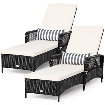 Tangkula 2 Pieces Patio Wicker Chaise Lounge Chair with 6-Gear Adjustable Backrest, Comfortable Cush...