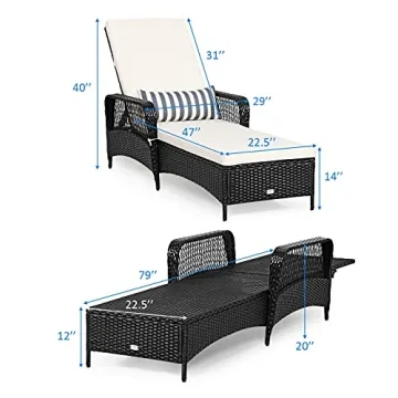 Tangkula Wicker Chaise Lounge Chair with Adjustable Backrest