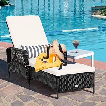 Tangkula Wicker Chaise Lounge Chair with Adjustable Backrest
