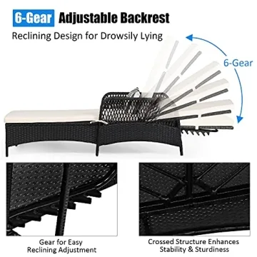 Tangkula Wicker Chaise Lounge Chair with Adjustable Backrest