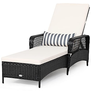 Tangkula Wicker Chaise Lounge Chair with Adjustable Backrest