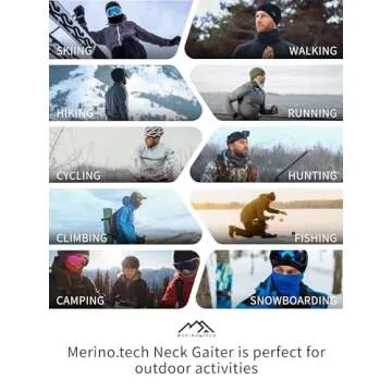 Merino.tech Merino Wool Ski Neck Gaiter - Face Mask Neck Warmer for Men & Women (Black)