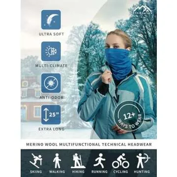 Merino.tech Merino Wool Ski Neck Gaiter - Face Mask Neck Warmer for Men & Women (Black)