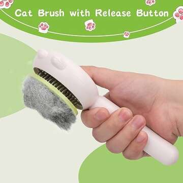 Cat Hair Cleaner Brush, Self-Cleaning Pet Brush with Release Button, Circular Cut Hole Nail Clippers for Indoor Cats (Green)