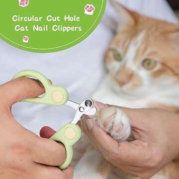 Cat Hair Cleaner Brush, Self-Cleaning Pet Brush with Release Button, Circular Cut Hole Nail Clippers for Indoor Cats (Green)