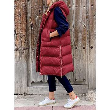 Avilego Women's Hooded Long Down Vest - Stylish Sleeveless Winter Puffer