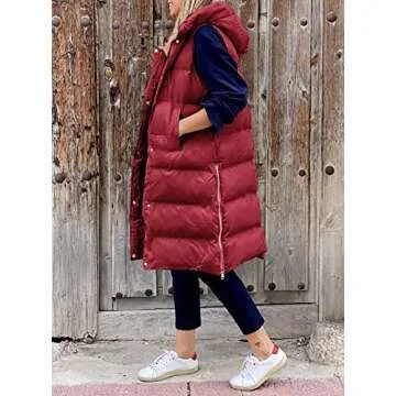 Avilego Women's Hooded Long Down Vest - Stylish Sleeveless Winter Puffer