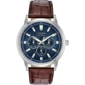 Citizen Eco-Drive Corso Watch - Brown Leather & Blue Dial