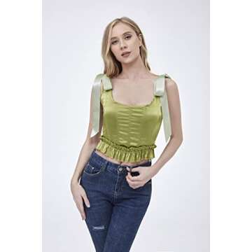 LIEEDRSF Green Corset Top Women's Short Waist Belt Corset Bandage Corset Lace-Up Shoulder Strap Lace-up Corset Top Body Wrap Waist Trainer Lace Up Corset (L)