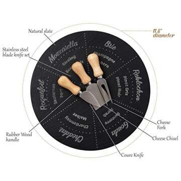 Permaggio 3 Knives and 11.7-inch Wine Pairing Cheese Board Set, Space Gray