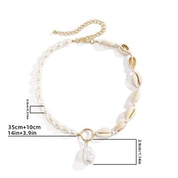 Azusa Sun Seashell Necklace Starfish Necklace Bohemian Beach Imitation Pearl Necklaces for Women Sum...