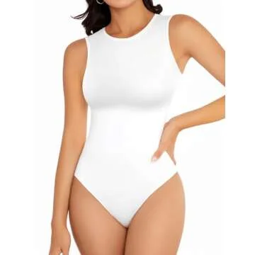 Women's Crew Neck Sleeveless Bodysuits Racerback Halter Tank Top Body Suits for Womens Sexy Thong Bo...