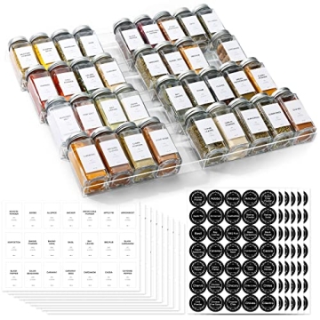 Brippo Spice Organizer - 35 Glass Spice Jars & Labels