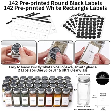 Brippo Spice Organizer - 35 Glass Spice Jars & Labels