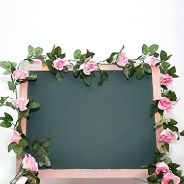 16FT Pink Fake Rose Vine Garland Elegant Home Decor