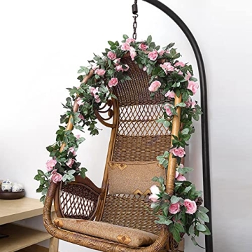 16FT Pink Fake Rose Vine Garland Elegant Home Decor