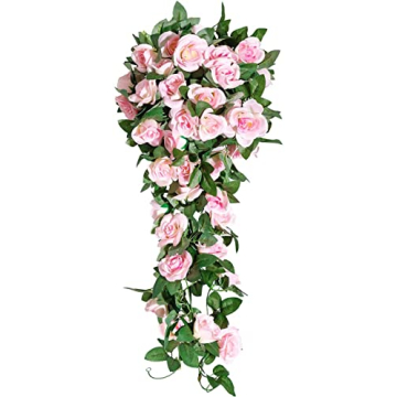 16FT Pink Fake Rose Vine Garland Elegant Home Decor