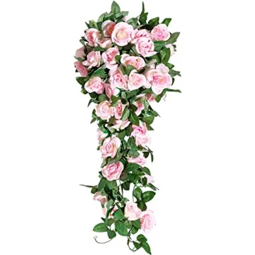 16FT Pink Fake Rose Vine Garland Elegant Home Decor