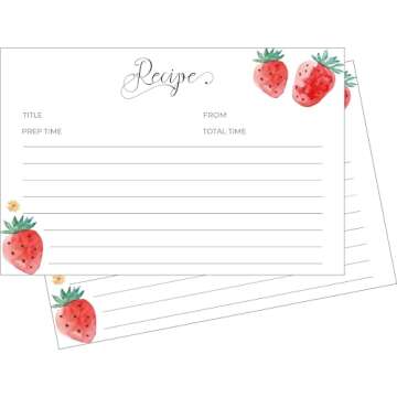 Heart & Berry Strawberry Recipe Cards - Set of 50 Thick Double-Sided Cards