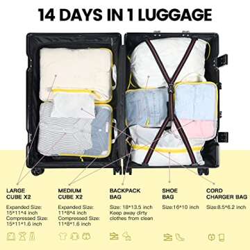 PFEYRPK Premium Compression Packing Cubes with See Through Mesh for Suitcases, Expandable Travel Packing Organizers with Shoe Bag, Backpack Bag and Cable Bag 7 Set.