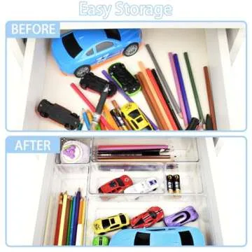 Manalete Drawer Organizers Set of 15, 4 Sizes Clear Plastic Drawer Organizers and Storage Bins for Kitchen, Bathroom, Office, Dresser Desk Drawer Organizer Tray for Jewelry, Makeup, Junk, Gadgets