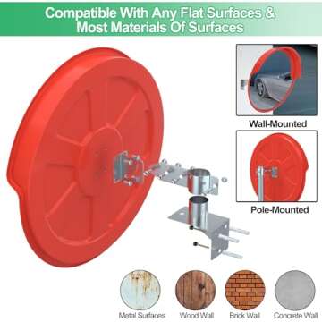 24" Security Mirror PC Convex Traffic Mirror Wide Angle Curved Safety Mirror Circular Pole Mount w/Adjustable Bracket for Outdoor Indoor Driveway Road Shop Garage Parking Lot Blind Spot Hidde