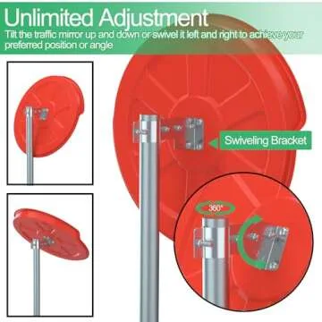 24" Security Mirror PC Convex Traffic Mirror Wide Angle Curved Safety Mirror Circular Pole Mount w/Adjustable Bracket for Outdoor Indoor Driveway Road Shop Garage Parking Lot Blind Spot Hidde