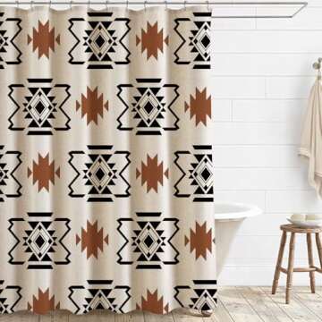 Jimuzi Western Aztec Linen Shower Curtain Ethnic Southwest Geometric Stripes Fabric Shower Curtain S...