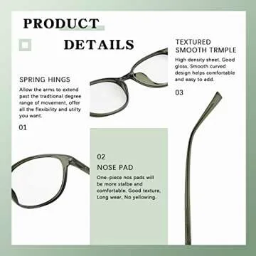 FONHCOO Blue Light Blocking Glasses Women Men Computer Eyeglasses,TR90 Fashion Round Transparent Anti Blue Light Glasses with Anti Eyestrain & UV Glare for Gaming & Reading (Green)
