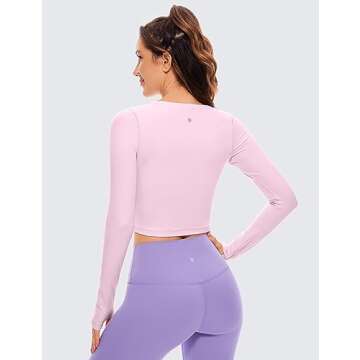 CRZ YOGA Butterluxe Long Sleeve Crop Tops for Women Slim Fit Workout Shirts Cropped Athletic Gym T-S...