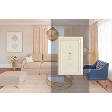 Henne Bery Sunken Pearls Heavy Duty Decorative Wall Plate Switch Plate Outlet Cover, Durable Solid Zinc Alloy (Single Toggle 2PK, Light Almond)