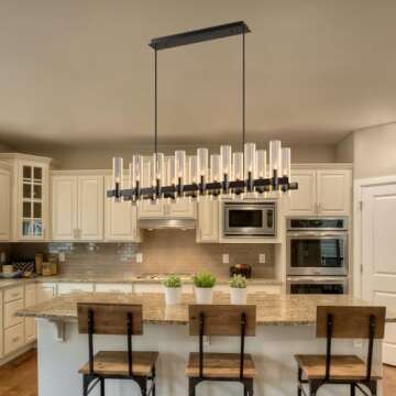 AEULYTIR 54 Inch Black Chandelier Linear with Clear Glass Shade, 16-Lights Modern Farmhouse Ceiling ...