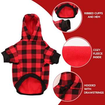 Dog Hoodie Dog Sweater Red Buffalo Plaid Dog Clothes Warm and Soft Breathable Cozy Small Dog Hoodies Dog Sweaters for Small Dogs with Pocket(XS)