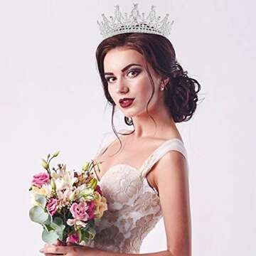 Didder Silver Rhinestone Crown Tiara for Weddings, Proms, and Birthdays